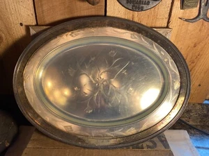 Vintage Oval Silver Plate Serving Tray with Glass Insert - Picture 1 of 7