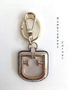 FURLA CORONA SCUDO Gold Metal LOGO Beige LEATHER Bag Charm Keychain Keyring NWT - Picture 1 of 8