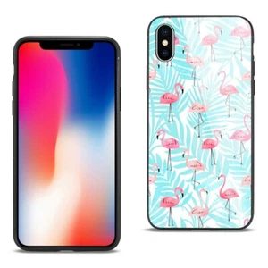 For iPhone X / XS Case Tempered Glass TPU Frame Protective Cover Flamingo Design - Picture 1 of 4