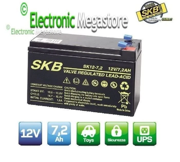 SKB EnergyTeam ET7,2-12 Batteria Ermetica piombo 12V 7,2Ah equivalente Fiamm FG20721