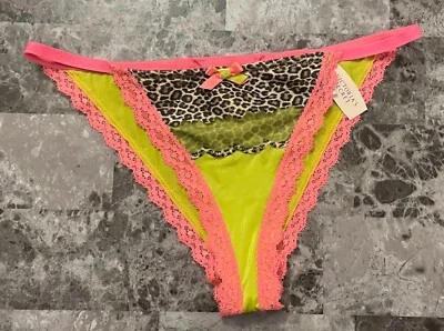 NWT VICTORIA'S SECRET M NEON PINK LEOPARD SMOOTH RARE STRING BIKINI PANTIES - Image 1 of 4