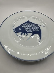 Vintage Koi Dinner Plates ST China White and Blue Koi Fish Carp Set Of 4 - Picture 1 of 9