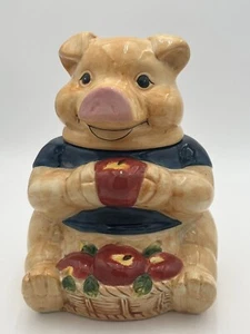 Alco Vintage Piggy Cookie Jar Pig holding Apples Ceramic 6x7x9” - Picture 1 of 13