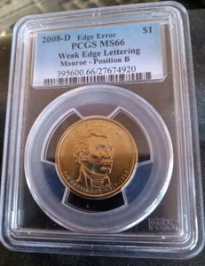 2008-D James Monroe PCGS MS66 WEAK EDGE LETTERING POSITION B - Picture 1 of 2