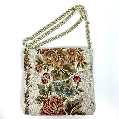 Impresionante Bolso de Hombro Tapiz Semilla Blanco Adornado Tapiz Correa de Cadena De Colección Foto 1 de 4