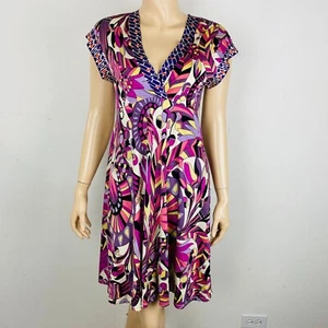 Hale Bob Colorful Geometric Abstract Artsy Print Women's XS Short Silk Dress - Picture 1 of 7