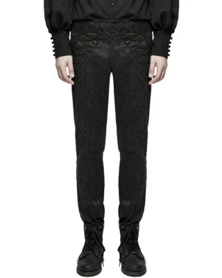 Pantalones Pantalones Hombre Negro Brocado EMO Steampunk De Colección Gótico Victoriano Foto 1 de 4
