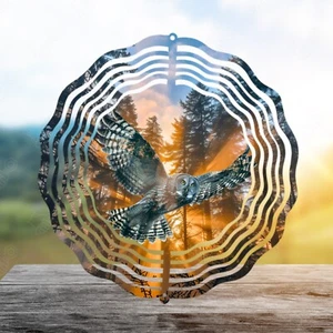 8 Inch Owl Sunset Hanging Wind Spinner Yard Garden Home Decor - Picture 1 of 5