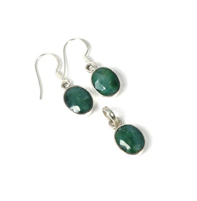 Набор кулонов ручной работы из стерлингового серебра 925 пробы с зеленым изумрудом Love Day D-344 - Изображение 1 из 4