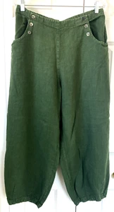 Bryn Walker USA Heavy Linen Balloon Leg Crop Pants Dark Green Sz L - Picture 1 of 11