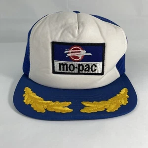 VTG mo-pac Trucker Snap Back Hat Sportcap Tag Cap Gold Leaf Blue White NOS NWOT - Picture 1 of 9