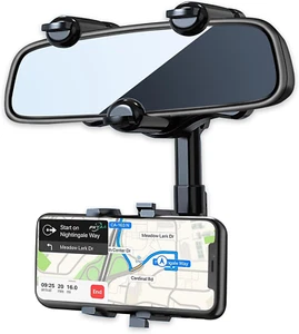 PKYAA Supporto Telefono Specchio Retrovisore per Auto, Supporto Retrovisore Rotante 360° con A - Foto 1 di 12