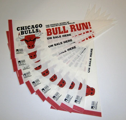 (10) 1995-1996 Chicago Bulls Run NBA Champs pennants lot Michael Jordan 70 Wins Cover