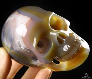 GEODE riesiger 4,0" Premium brasilianischer Achat Kristall Schädel mit LED Ständer, realistisch - Bild 1 von 12
