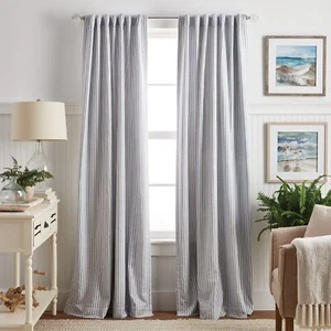 Martha Stewart Ticking Stripe Blackout Lining Rod Pocket/Back Tab Window Curt... - Picture 1 of 6