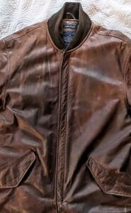 Vintage Nautica Leather coat mens Medium- Brown In Excellent Condition Lined