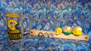 NFL GREEN BAY PACKERS GLASS MUG STEIN TANKARD 12 oz (3) MINI HELMETS (3) CAPS - Picture 1 of 9