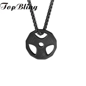 TopBling Mens Stainless Steel Fitness Dumbbell Weight Barbell Pendant Necklace - Picture 1 of 15