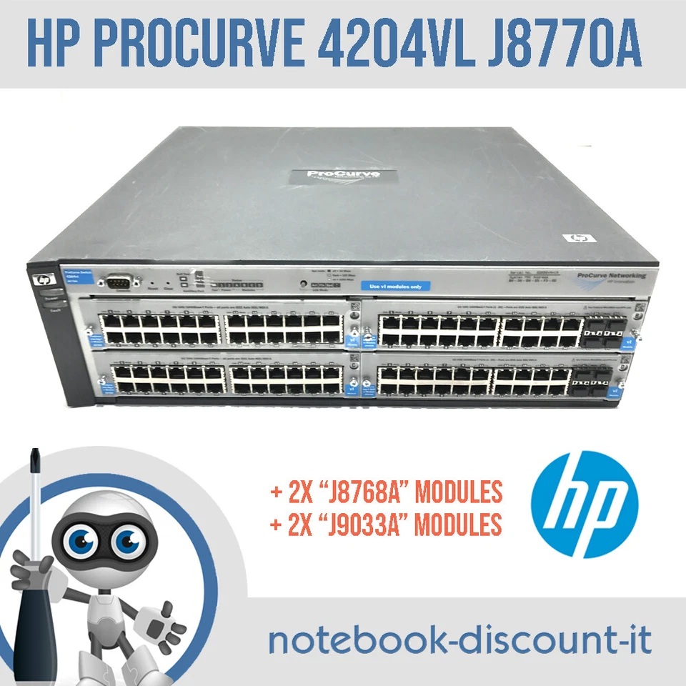 HP Procurve 4204vl Switch + 2x J8768A Modules + 2x J9033A Modules TESTED OK - Immagine 1 di 1