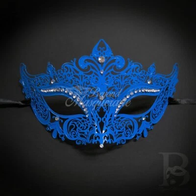 Filigree Metal Masquerade Mask Blue M7110 - Image 1 of 4