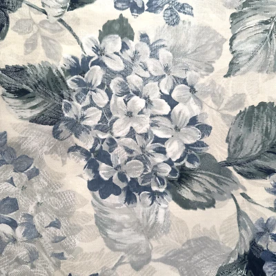 1996 Interior Fabric Blue Hydrangea Floral Cream White Decor Fabric BTY #7 - Image 1 of 4