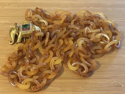 J CREW 项链 水钻 大象 人造龟壳 链接 金色 搪瓷 罕见 — 第 1/4 张图片