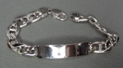 Pulseira de identificação masculina elo âncora prata esterlina 8 3/4" - Imagem 1 de 3