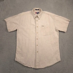 Chaps Ralph Lauren Mens Shirt L Beige Linen Cotton Blend Short Sleeve Button - Picture 1 of 11