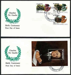 ST, VINCENT, SCOTT # 1550-1553, COMPLETE SET OF 2 FDC COVERS CHARLES DE GAULLE - Picture 1 of 3
