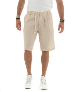 Bermuda Pantaloncini Uomo Corti Lino Sartoriale Con Laccetto Vari Colori GIOSAL - Imagen 1 de 31