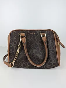 Calvin Klein Satchel Crossbody Bag Handbag Brown Leather Adjustable Strap Logo - Picture 1 of 14