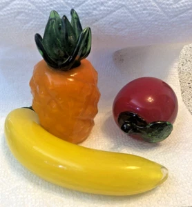 Vintage Hand Blown Glass Fruit Gorgeous Brilliant Colors banana pineapple peach - Picture 1 of 5