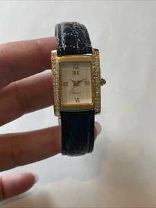 JBK Ladies Collection AB721409 Pave Black Leather 22mm Quartz Watch 7" - Picture 1 of 9