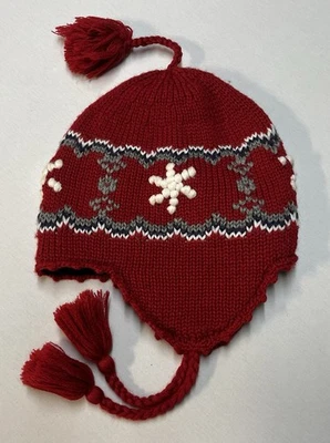 Nuevo con etiquetas Sherpa Earflap Pom Mezcla de Lana Tejido Sombrero Gorra Borlas Forrado de Vellón Rojo Nieve Usado en Excelente Condición Foto 1 de 4