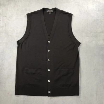 Brooks Brothers Cardigan Vest Mens Medium Dark Brown Stretch Merino Wool Preppy - Image 1 of 4