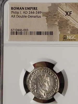 PHILLIP THE 1ST A.D.244 SILVER DENARIUS. N.G.C CERTIFIED. GENUINE ACIENTS.. - Image 1 of 4