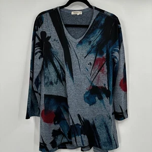 Jess & Jane Abstract Print V Neck Long Sleeve Tunic Top Women's Medium Blue Red - Picture 1 of 8