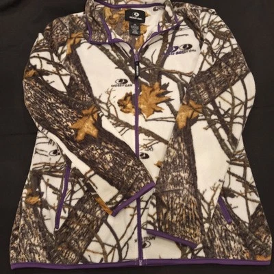 #149 Mossy Oak Girls Youth L 12-14 Fleece Jacket White Trees Leaves Full Zipper - Image 1 of 4