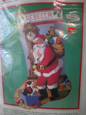 CHRISTMAS EVE SANTA Needlepoint Stocking Kit Vintage 1987 Dimensions Gillum - Image 1 of 3