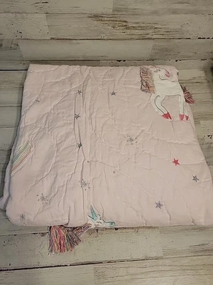 Pottery Barn Kids Toddler  Rainbows & Unicorns  Quilt 38 X 50 Pink Reversible  - Image 1 of 4