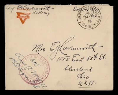 DR WHO 1918 APO 763 SOLDIER FREE FRANK WWI CENSORED TO USA M61035 - Image 1 of 2