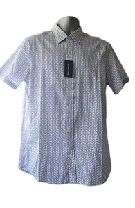 Michael Kors Mens Button Down Short Sleeve Slim Fit Shirt Monogram White Size M. - Picture 1 of 8