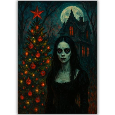 HANDMADE Alternate Dark Gothic Christmas Card For Him Her Man Woman Creepy Scary Haunted