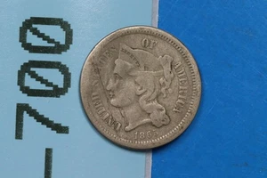1865 3CN 3 THREE CENT NICKEL LAMINATION ERROR EARLY US TYPE COIN RAW-700 - Picture 1 of 2