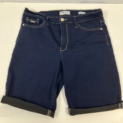 Pantalones cortos de mezclilla Nine West de tiro alto con puños azul lavado oscuro para mujer 10 Foto 1 de 4