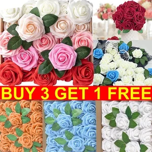 50Pcs Large 7CM Artificial Flowers Foam Rose Heads Wedding Party Decor Bouque ! - Picture 1 of 29