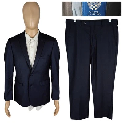 Vince Camuto Slim Two Piece Solid Navy Blue Wool Suit 38S Short 33X27 - Image 1 of 4