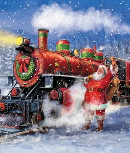 More Christmas Wishes Santa and Train Panel 35.5 x 43in - Picture 1 of 1