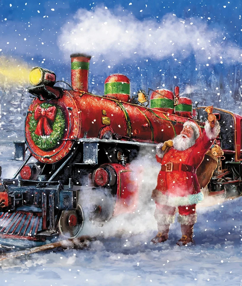 More Christmas Wishes Santa and Train Panel 35.5 x 43in - Image 1 of 1