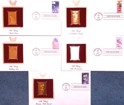 Old Glory - COMPLETE SERIES OF ALL 5! - 2003 22kt Gold Replica Stamps - US Flag - Image 1 of 4